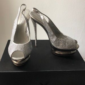 Gianmarco Lorenzi Swarovski Crystal Peep Toe Heels